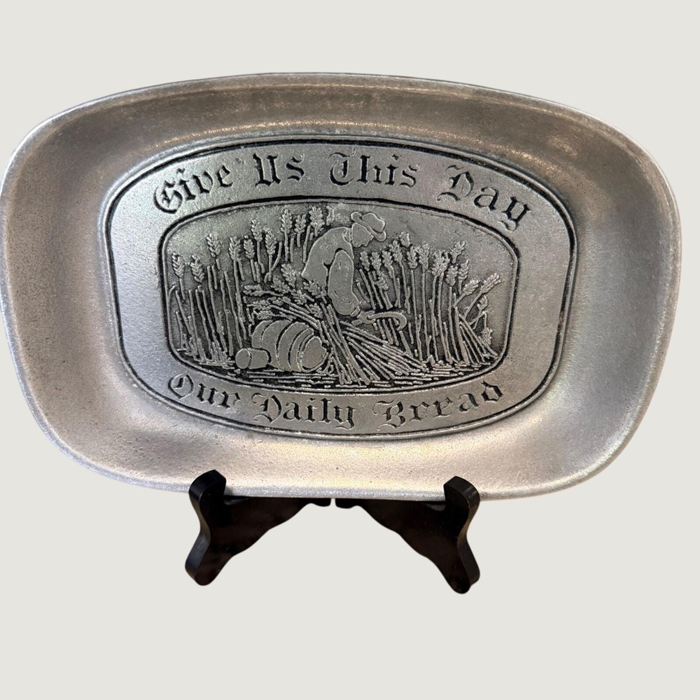 Wilton Armetale Give Us This Day Our Daily Bread Pewter Tray Platter 9x6 USA